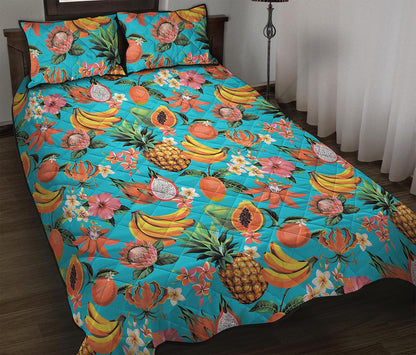 Vintage Tropical Fruits Pattern Print Quilt Bed Set