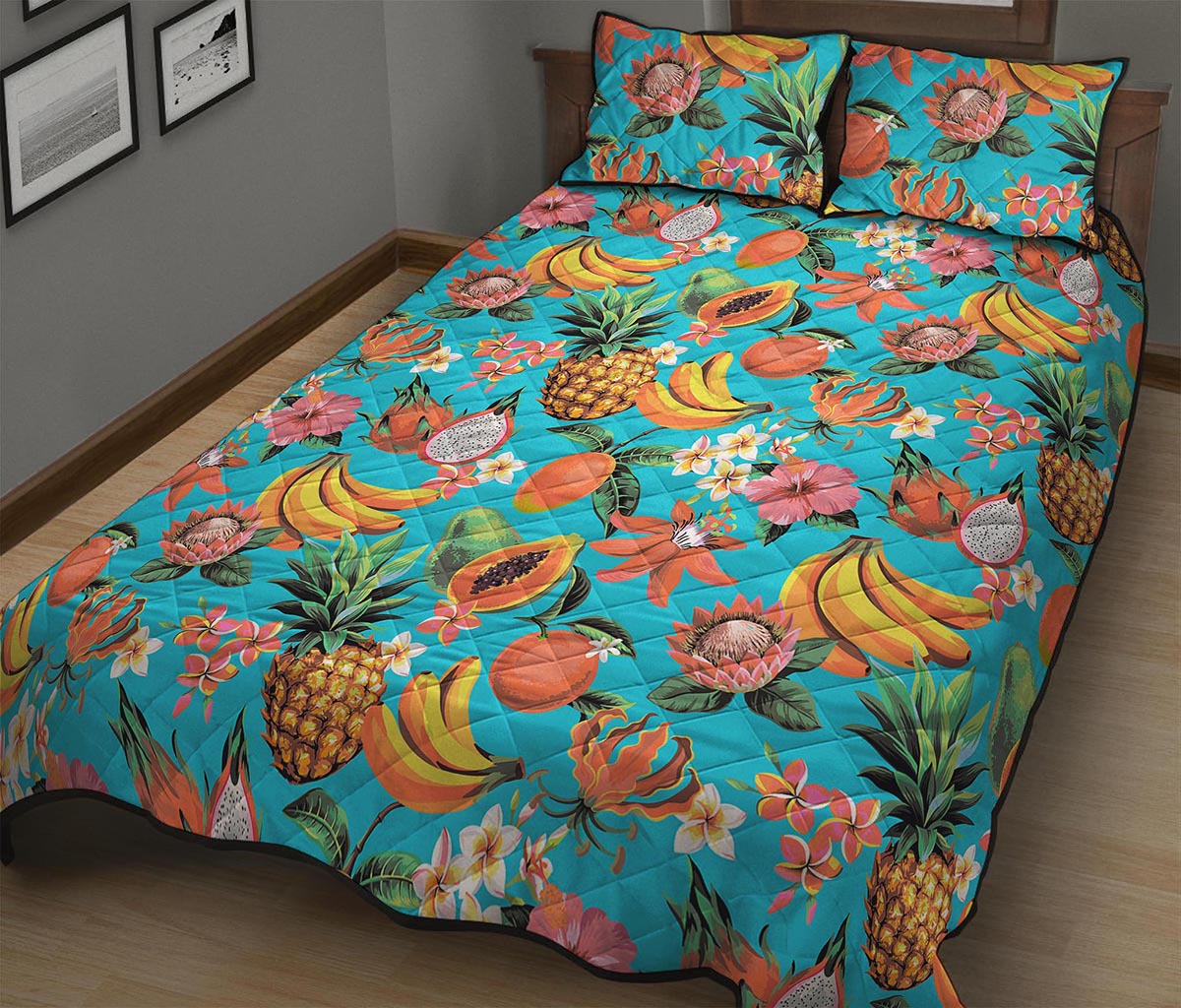 Vintage Tropical Fruits Pattern Print Quilt Bed Set