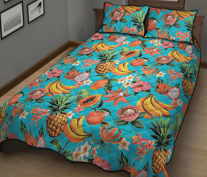 Vintage Tropical Fruits Pattern Print Quilt Bed Set