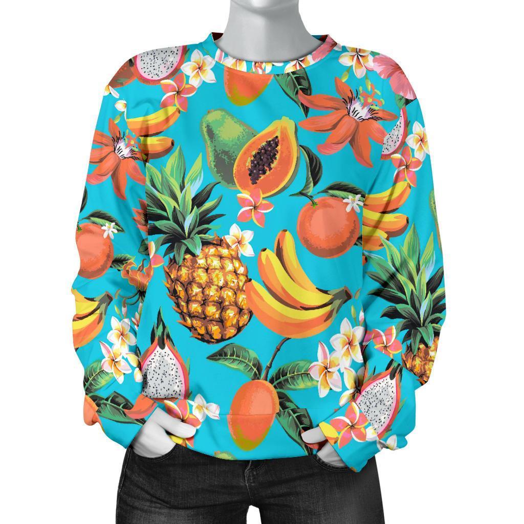 Vintage Tropical Fruits Pattern Print Women's Crewneck Sweatshirt GearFrost