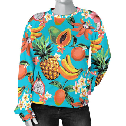 Vintage Tropical Fruits Pattern Print Women's Crewneck Sweatshirt GearFrost