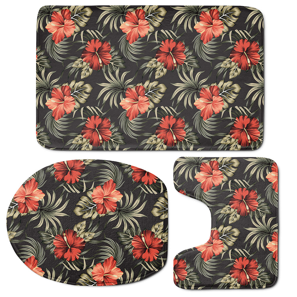 Vintage Tropical Hibiscus Floral Print 3 Piece Bath Mat Set
