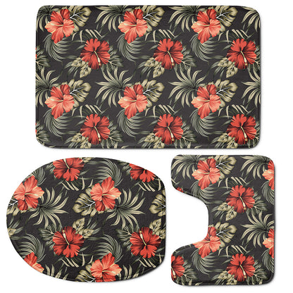 Vintage Tropical Hibiscus Floral Print 3 Piece Bath Mat Set