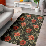Vintage Tropical Hibiscus Floral Print Area Rug