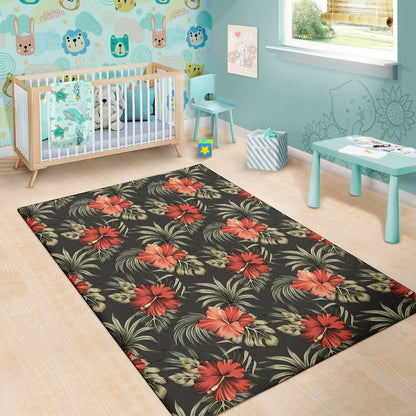 Vintage Tropical Hibiscus Floral Print Area Rug