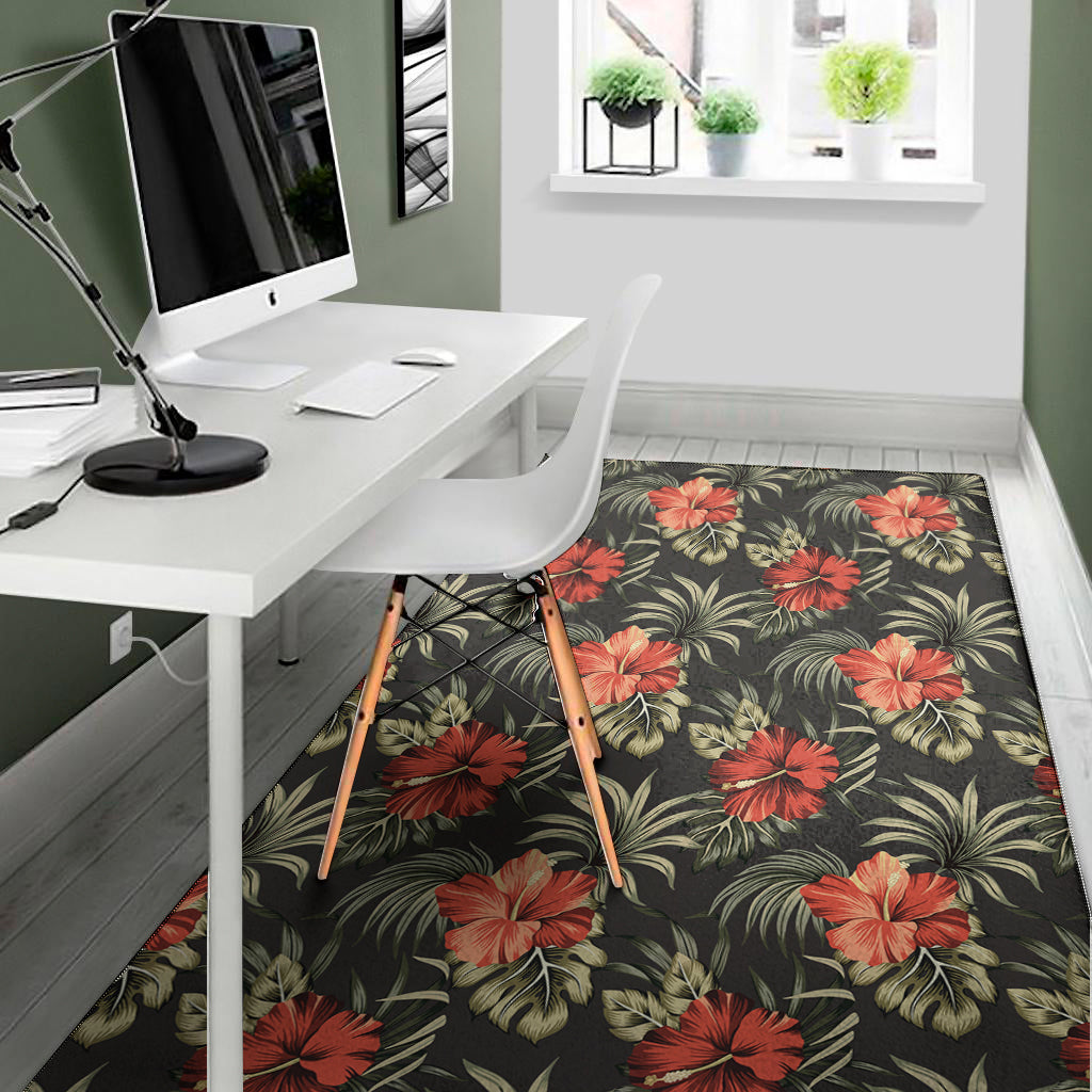 Vintage Tropical Hibiscus Floral Print Area Rug