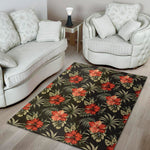 Vintage Tropical Hibiscus Floral Print Area Rug