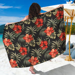 Vintage Tropical Hibiscus Floral Print Beach Sarong Wrap