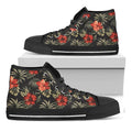 Vintage Tropical Hibiscus Floral Print Black High Top Sneakers