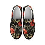 Vintage Tropical Hibiscus Floral Print Black Slip On Shoes