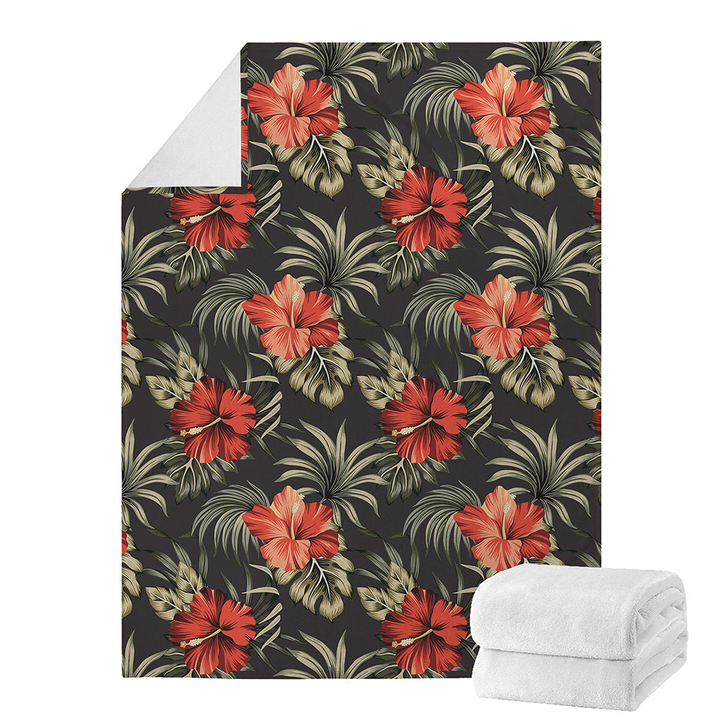 Vintage Tropical Hibiscus Floral Print Blanket