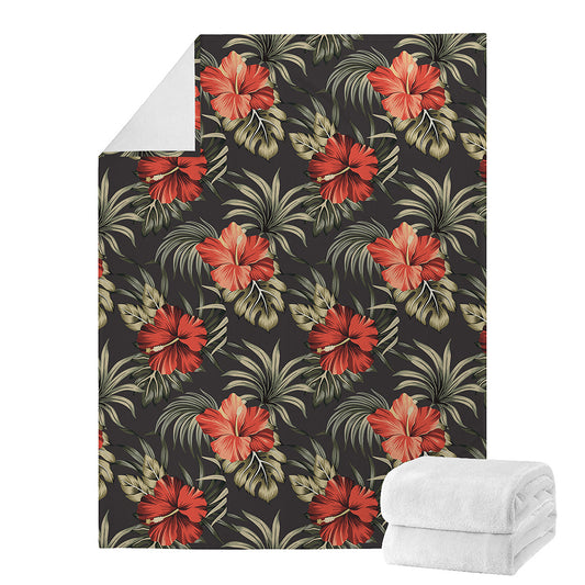 Vintage Tropical Hibiscus Floral Print Blanket