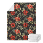 Vintage Tropical Hibiscus Floral Print Blanket