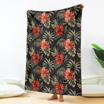 Vintage Tropical Hibiscus Floral Print Blanket