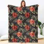 Vintage Tropical Hibiscus Floral Print Blanket