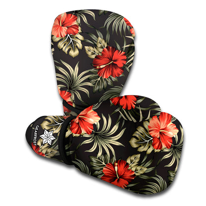 Vintage Tropical Hibiscus Floral Print Boxing Gloves