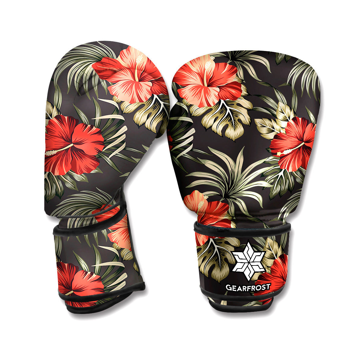 Vintage Tropical Hibiscus Floral Print Boxing Gloves