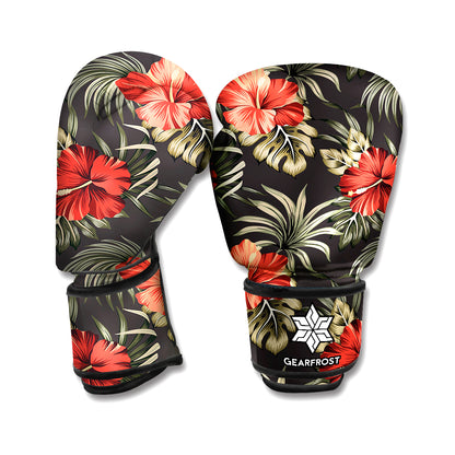 Vintage Tropical Hibiscus Floral Print Boxing Gloves