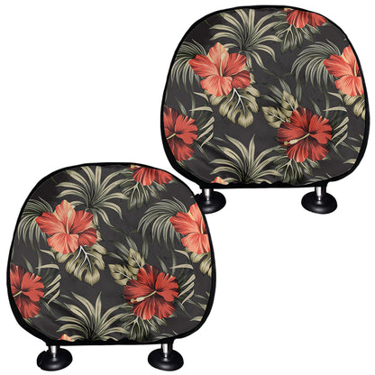 Vintage Tropical Hibiscus Floral Print Car Headrest Covers