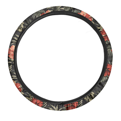 Vintage Tropical Hibiscus Floral Print Car Steering Wheel Cover