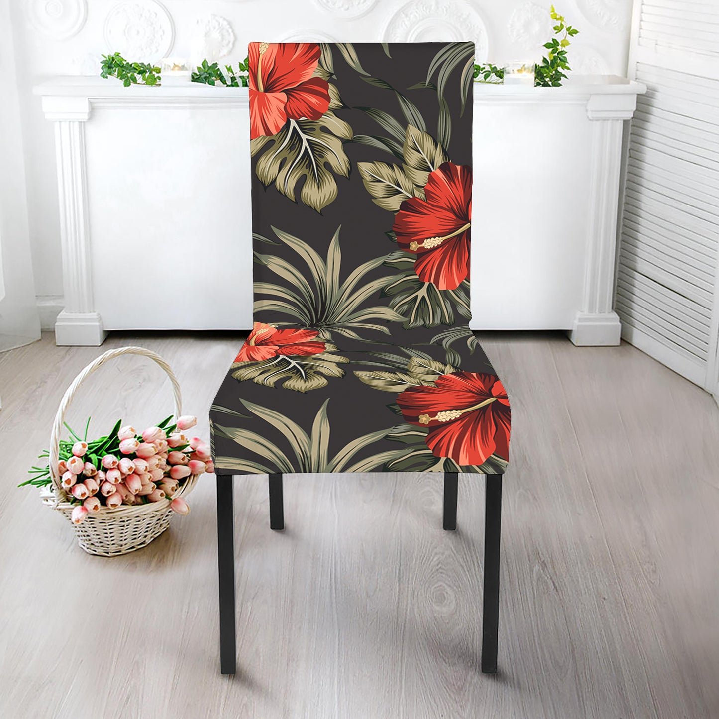 Vintage Tropical Hibiscus Floral Print Dining Chair Slipcover