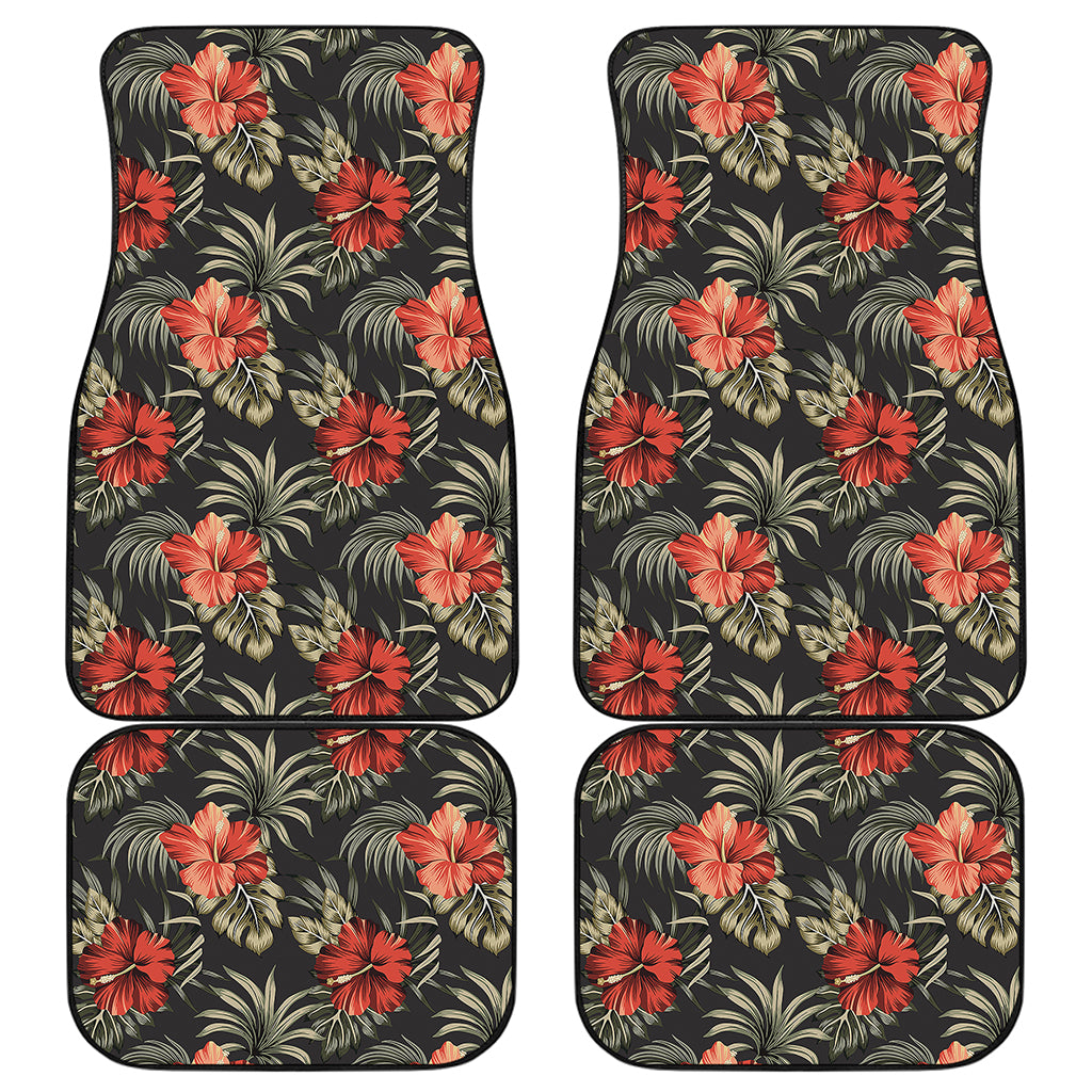 Vintage Tropical Hibiscus Floral Print Front and Back Car Floor Mats