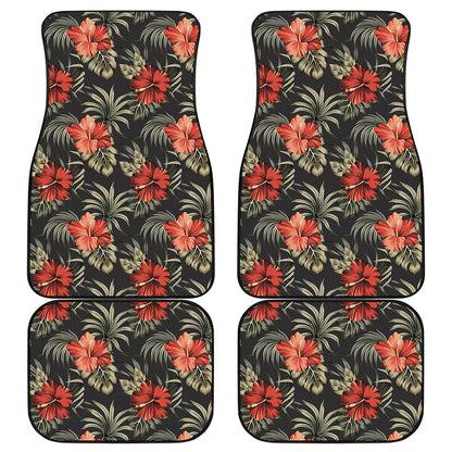Vintage Tropical Hibiscus Floral Print Front and Back Car Floor Mats