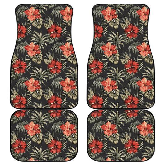 Vintage Tropical Hibiscus Floral Print Front and Back Car Floor Mats