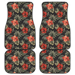 Vintage Tropical Hibiscus Floral Print Front and Back Car Floor Mats