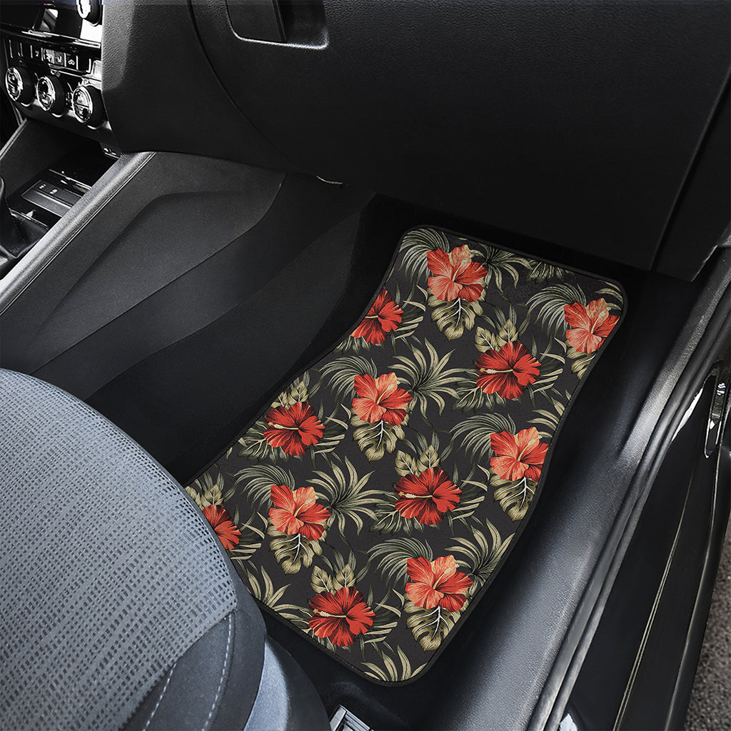Vintage Tropical Hibiscus Floral Print Front and Back Car Floor Mats