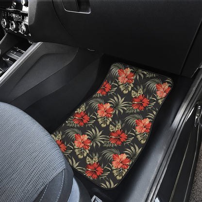 Vintage Tropical Hibiscus Floral Print Front and Back Car Floor Mats