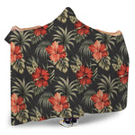 Vintage Tropical Hibiscus Floral Print Hooded Blanket