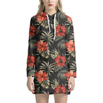 Vintage Tropical Hibiscus Floral Print Hoodie Dress