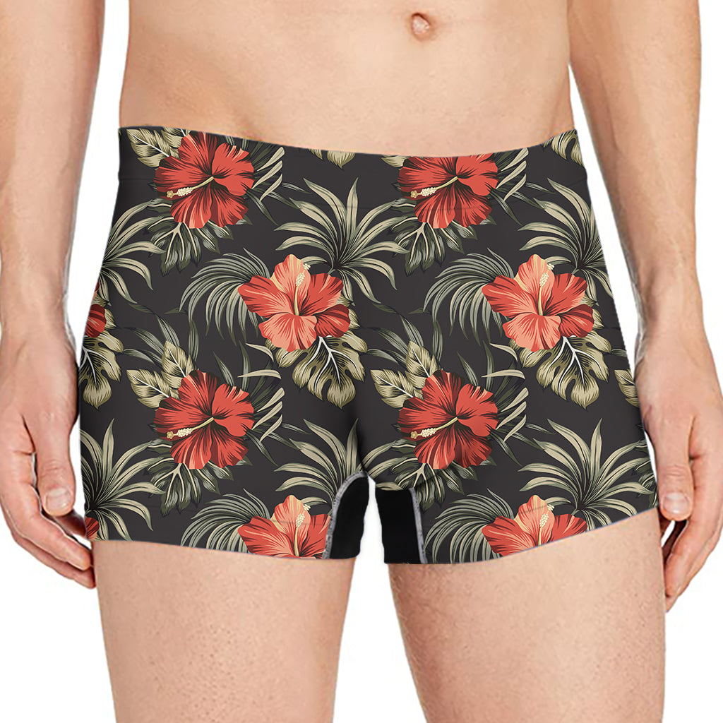 Vintage Tropical Hibiscus Floral Print Men's Boxer Briefs