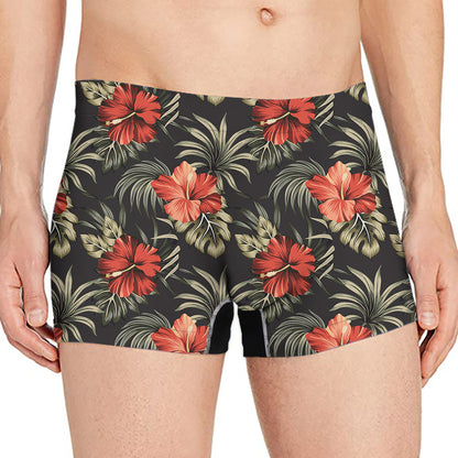 Vintage Tropical Hibiscus Floral Print Men's Boxer Briefs