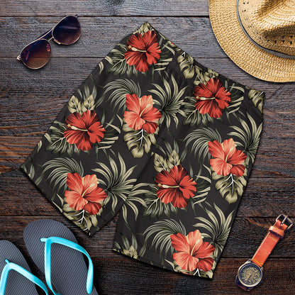 Vintage Tropical Hibiscus Floral Print Men's Shorts