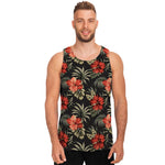 Vintage Tropical Hibiscus Floral Print Men's Tank Top