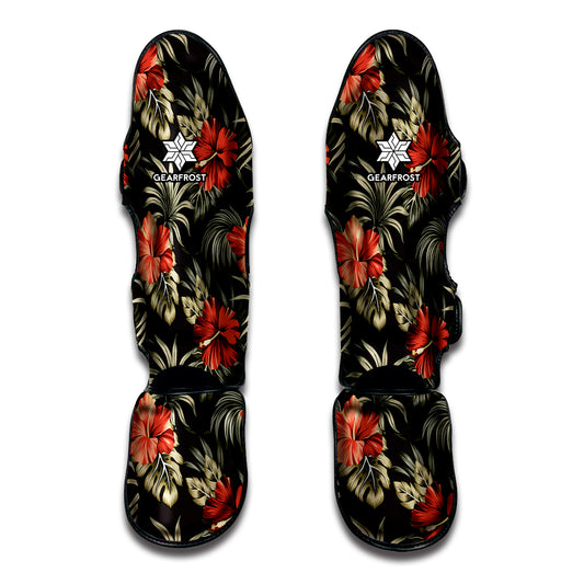 Vintage Tropical Hibiscus Floral Print Muay Thai Shin Guard