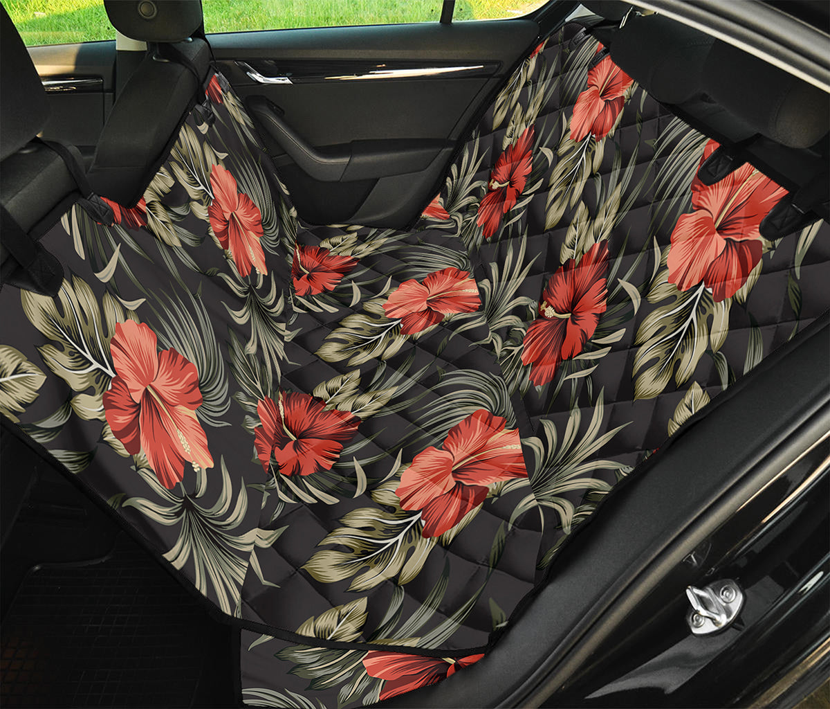 Vintage Tropical Hibiscus Floral Print Pet Car Back Seat Cover