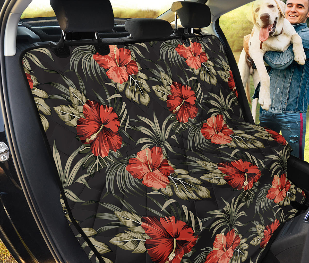 Vintage Tropical Hibiscus Floral Print Pet Car Back Seat Cover