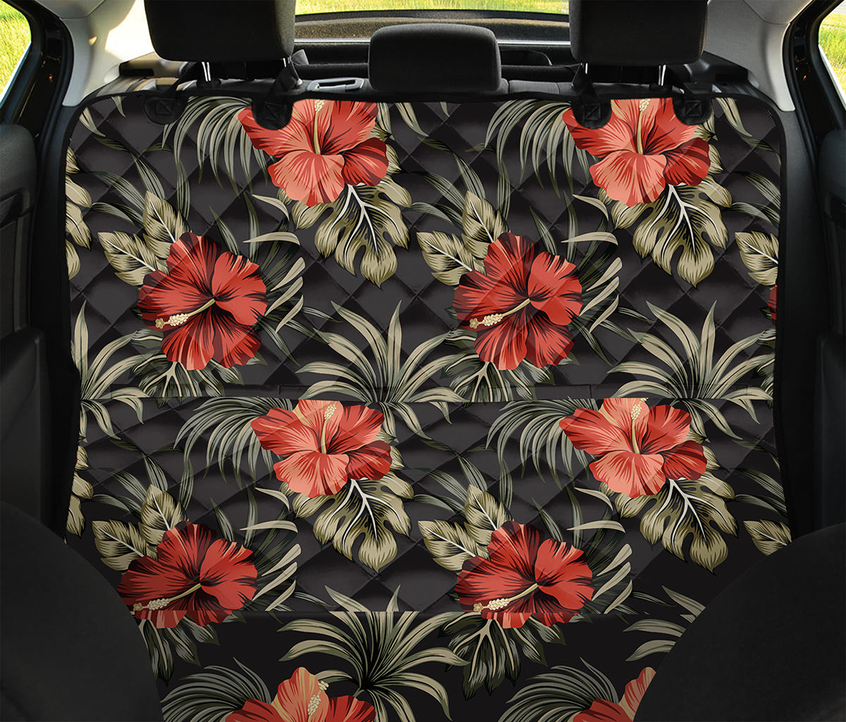 Vintage Tropical Hibiscus Floral Print Pet Car Back Seat Cover