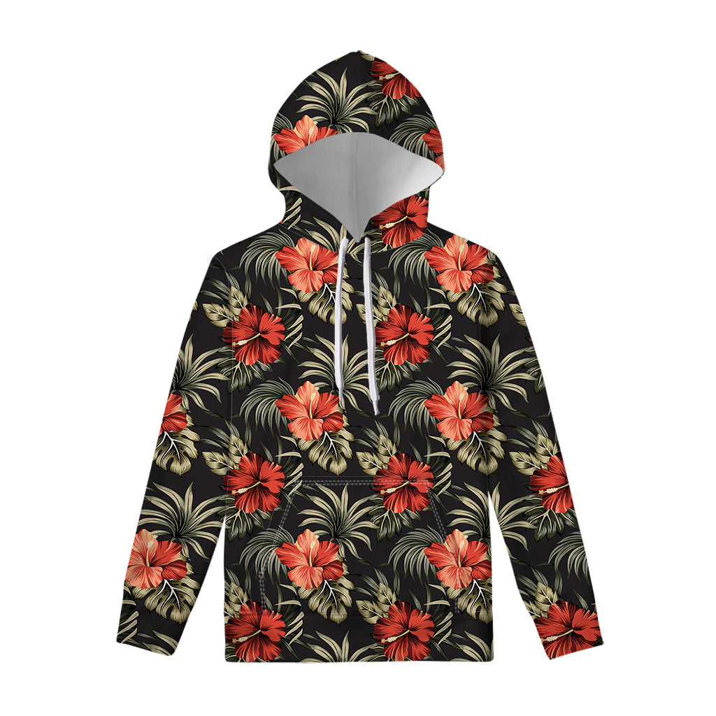 Vintage Tropical Hibiscus Floral Print Pullover Hoodie
