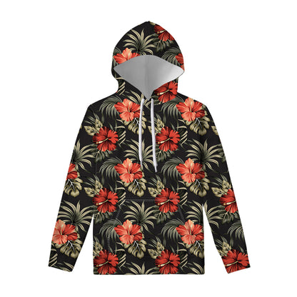Vintage Tropical Hibiscus Floral Print Pullover Hoodie