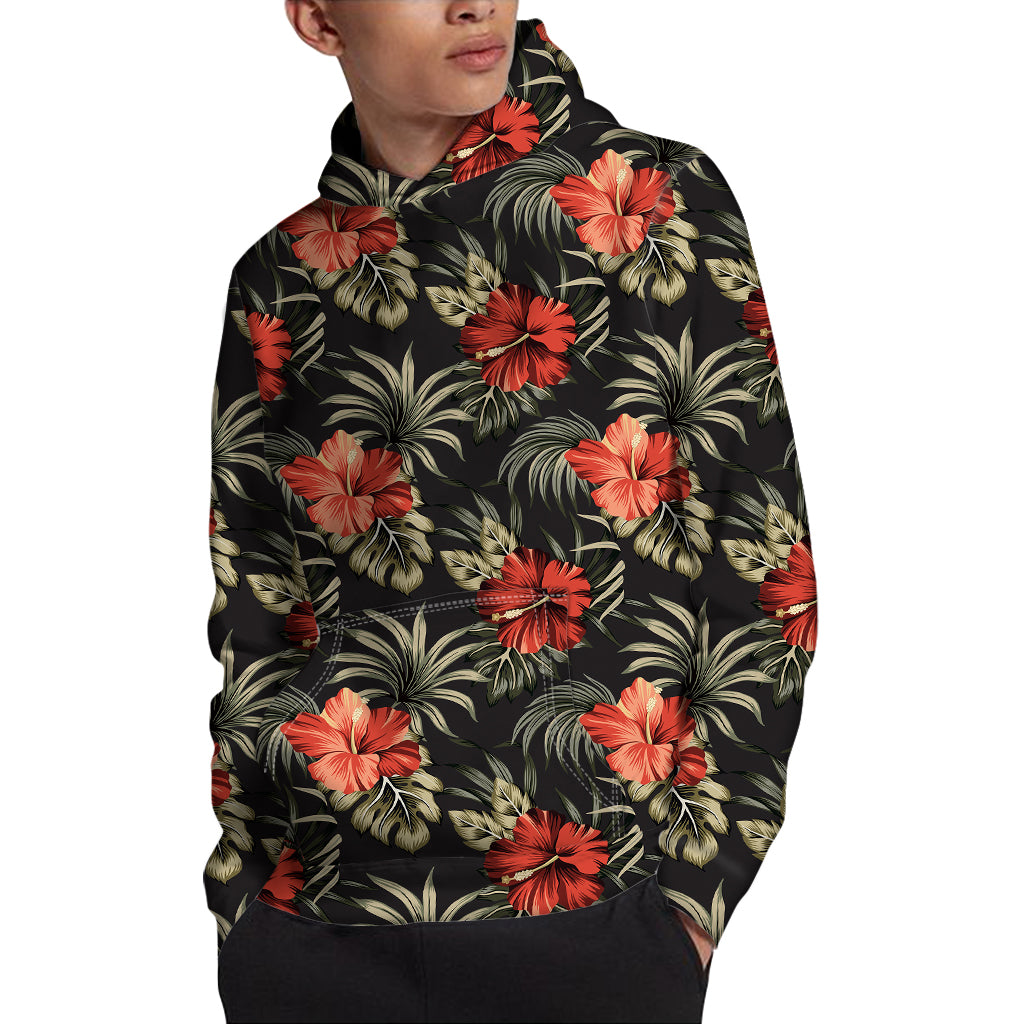 Vintage Tropical Hibiscus Floral Print Pullover Hoodie