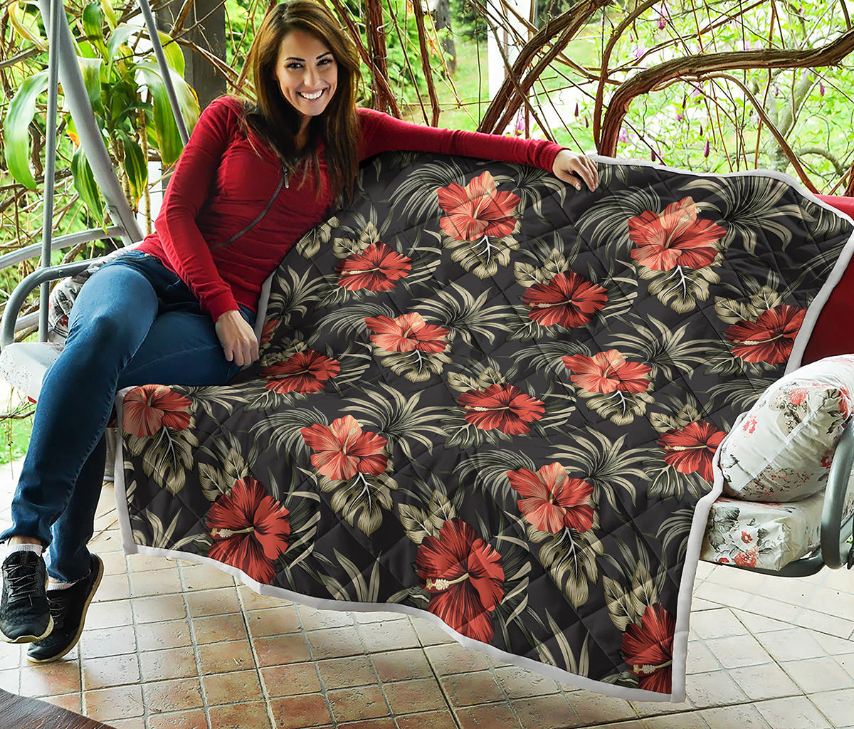 Vintage Tropical Hibiscus Floral Print Quilt