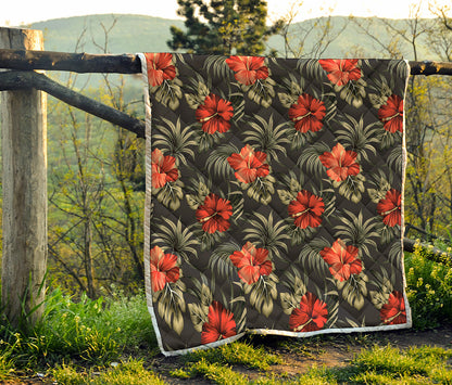 Vintage Tropical Hibiscus Floral Print Quilt