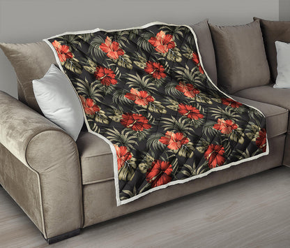 Vintage Tropical Hibiscus Floral Print Quilt