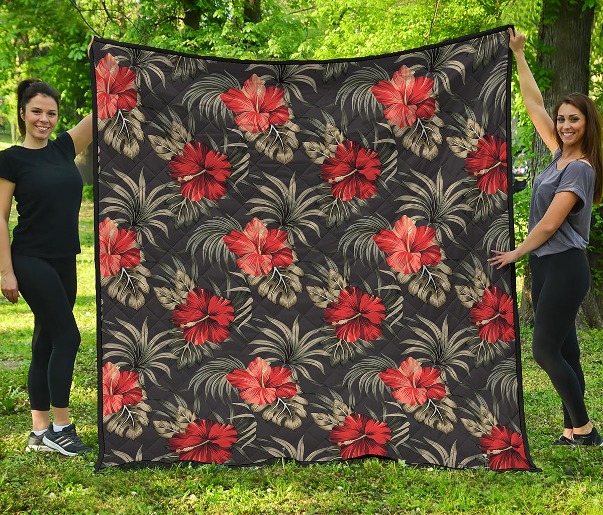Vintage Tropical Hibiscus Floral Print Quilt