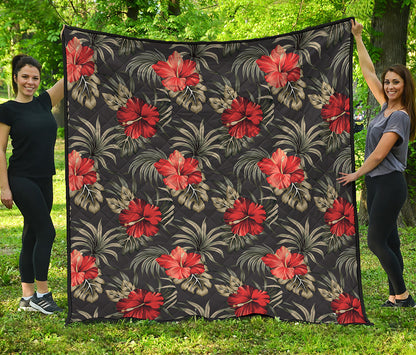 Vintage Tropical Hibiscus Floral Print Quilt
