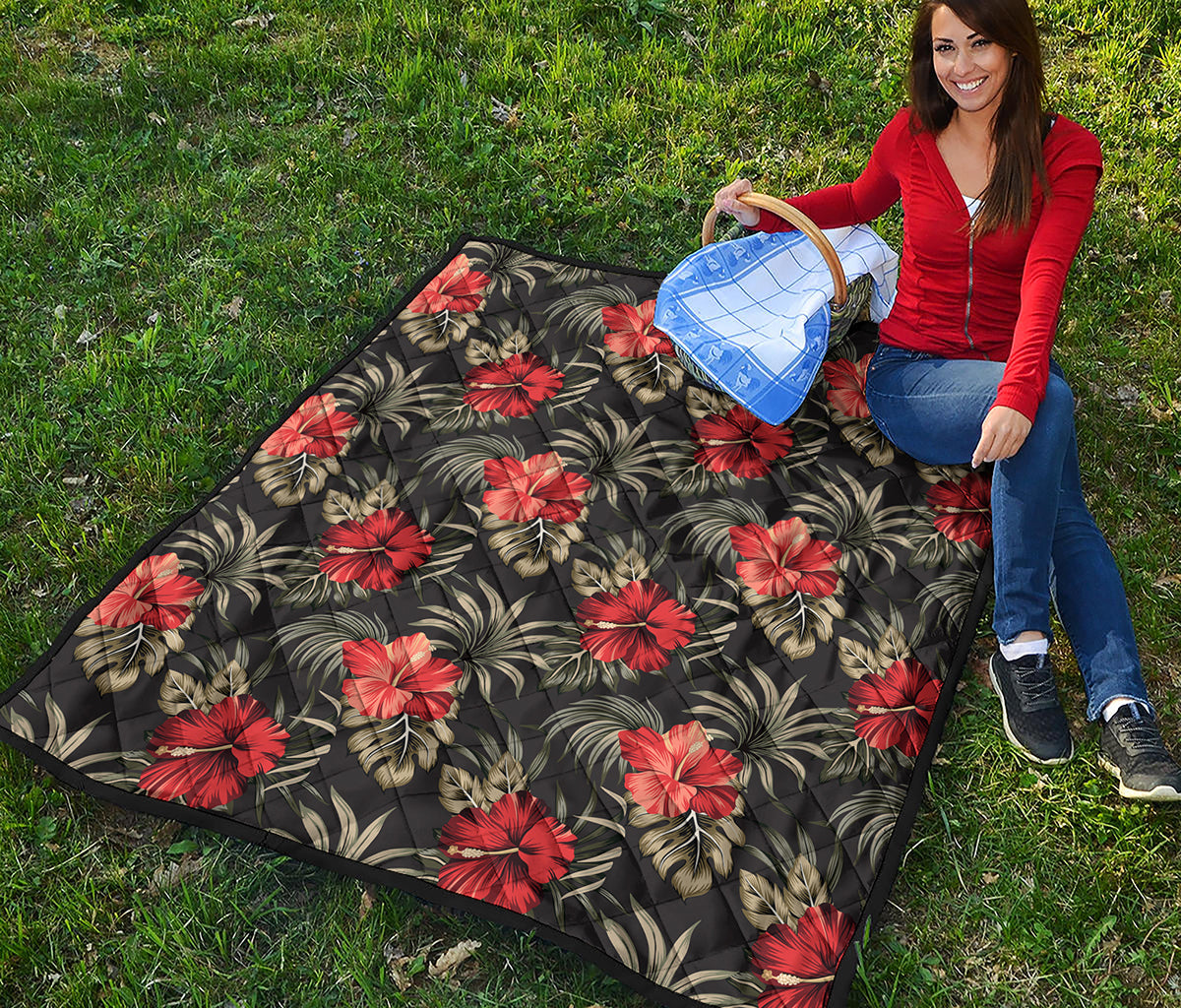 Vintage Tropical Hibiscus Floral Print Quilt